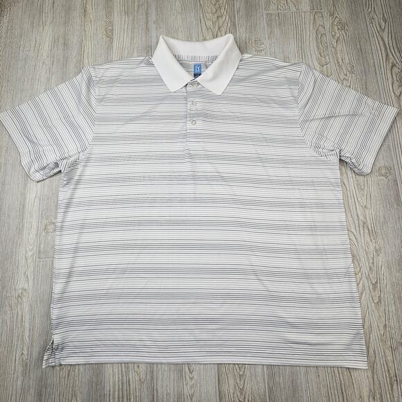 PGA Tour Polo Shirt Mens 2XL White Gray Striped Golf Performance Polyester XXL - Picture 1 of 8